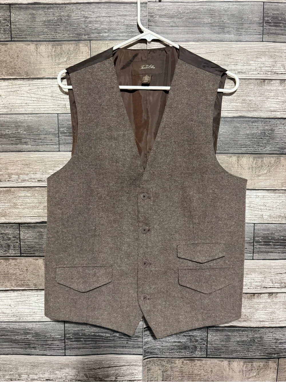 Tasso Elba Suit Vest Men’s M Brown Button Front Cotton Blend
